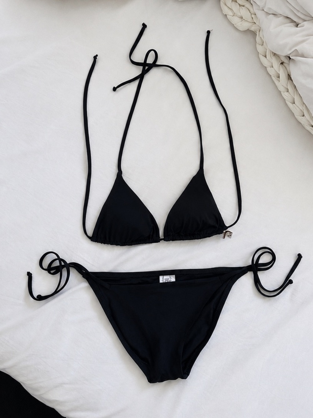 BECCA Black Triangle String Bikini Set M Top S Bottom
